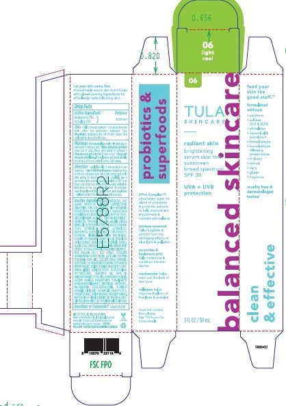 TULA RADIANT SKIN BRIGHTENING SERUM SKIN TINT SUNSCREEN BROAD SPECTRUM SPF 30 포장