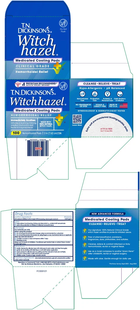 T.N. Dickinsons Witch Hazel Medicated Cooling Pads Hemorrhoidal Relief 포장