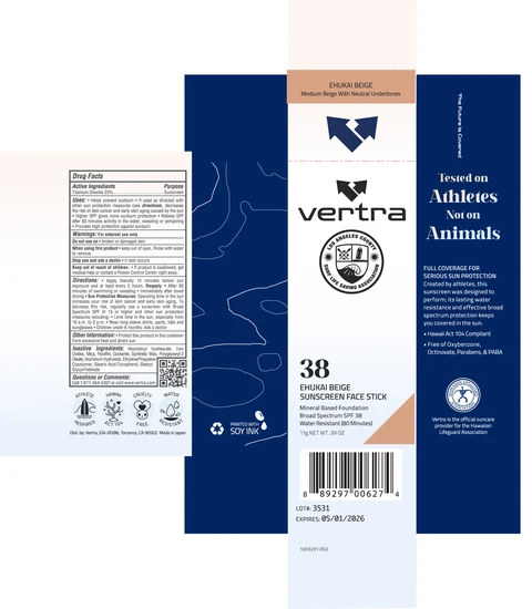 Vertra Ehukai Beige Sunscreen Face Stick Broad Spectrum SPF 38 포장