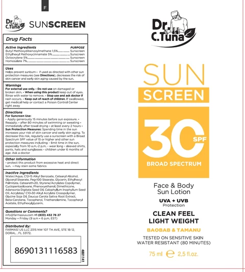DR. C Tuna Sunscreen 30 SPF Broad Spectrum Face and body 포장