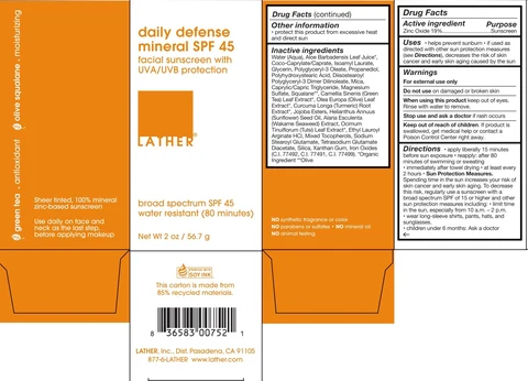 Lather Daily Defense Mineral SPF 45 Facial Sunscreen packaging