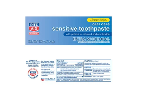 Rite Aid Sensitive Toothpaste Extra Whitening packaging