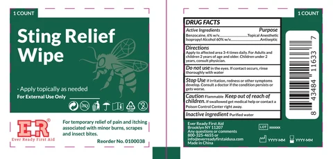 Sting Relief Wipe packaging