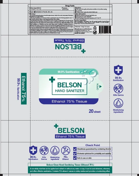 BELSON HAND SANITIZER Ethanol 75 percent Tissue 포장
