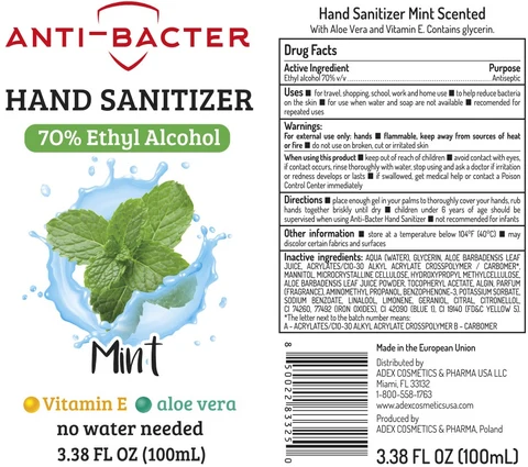 Anti-Bacter Hand Sanitizer 70 Ethyl Alcohol Mint 포장