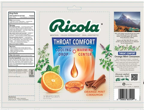 Throat Comfort Orange Mint Cinnamon Drops packaging