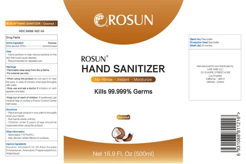 Rosun Hand Sanitizer Coconut packaging