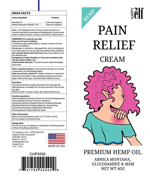 Happy Elf Hemp Pain Relief Cream packaging