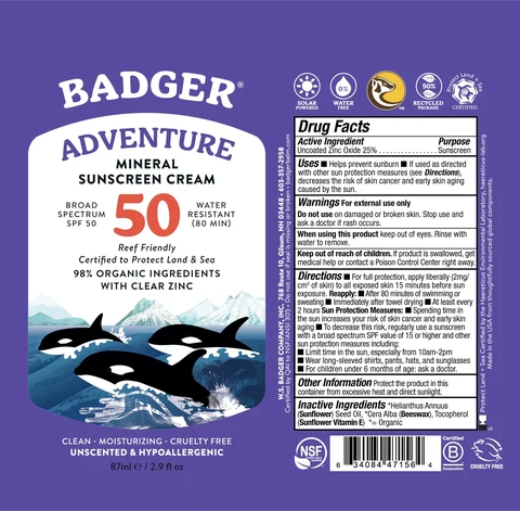 Badger SPF 50 Adventure Sport Mineral Sunscreen Cream 포장