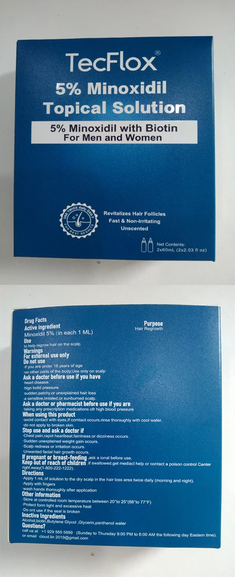 5% MINOXIDIL HAIR REGROWTH SERUM With Biotin 포장