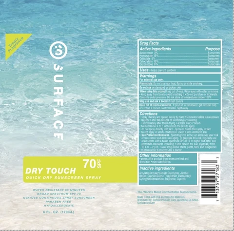 Surface Sun Dry Touch SPF 70 Sunscreen 포장