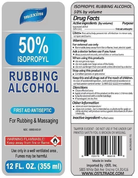 maxim 50% ISOPROPYL RUBBING ALCOHOL 포장