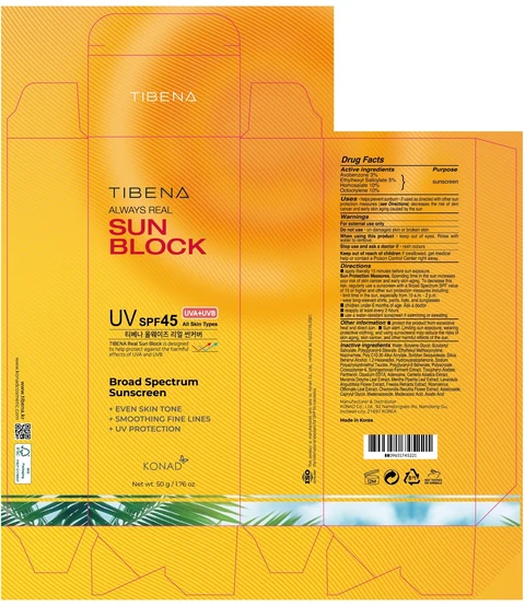 TIBENA ALWAYS REAL SUN BLOCK UV SPF 45 포장