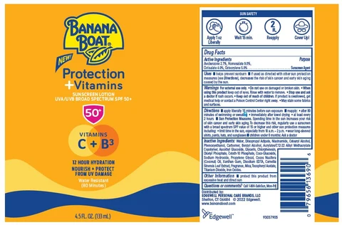BANANA BOAT PROTECTION PLUS VITAMINS SUNSCREEN UVA/UVB BROAD SPECTRUM SPF 50 포장