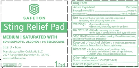 Safeton Sting Relief Pad 60 Isopropyl Alcohol 6 Benzocaine 포장