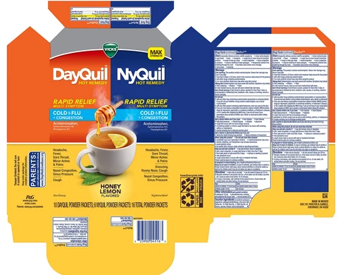 Vicks DayQuil NyQuil HOT REMEDY RAPID RELIEF MULTI-SYMPTOMCold and Flu plus Congestion 포장