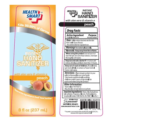 Health Smart Instant Hand Sanitizer with aloe vera and vitamin e peach packaging