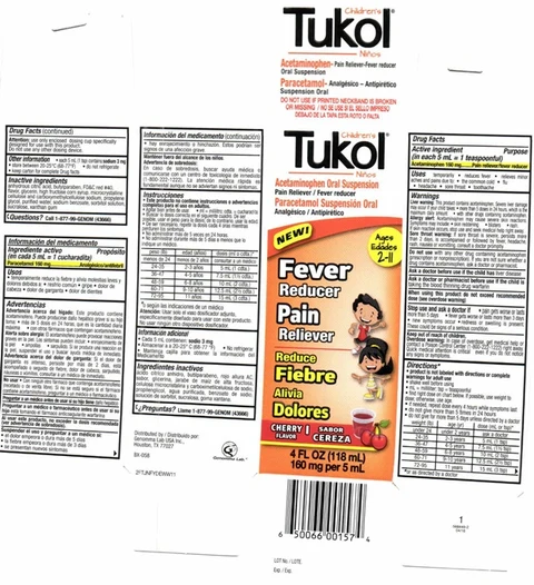 Childrens Tukol Acetaminophen Fever Reducer Pain Reducer packaging