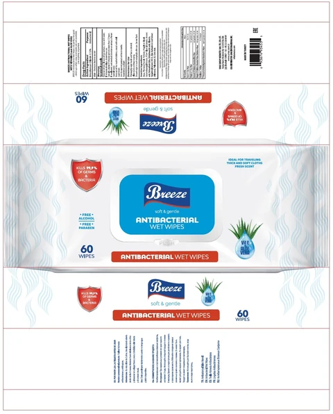 BREEZE ANTIBACTERIAL WET WIPES 60 PCS 포장