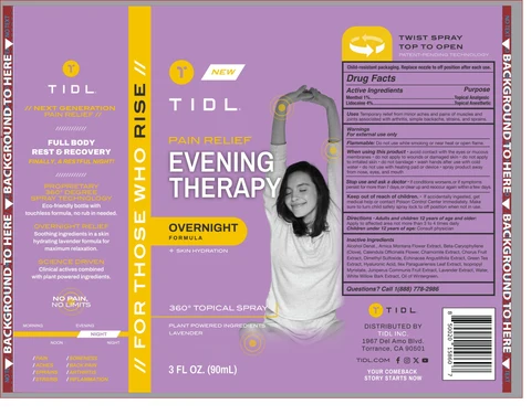 Tidl Pain Relief Evening Therapy Spray. packaging