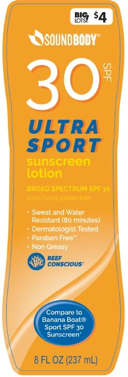 Big Lots Soundbody SPF 30 Ultra Sport Sunscreen 포장