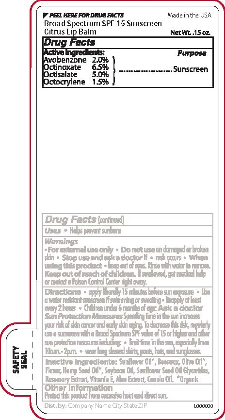 Citrus SPF 15 Broad Spectrum Lip Balm packaging