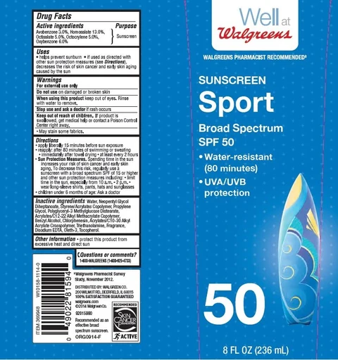 Walgreens Sport SPF 50 packaging
