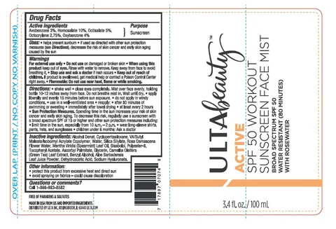 Ulta BeautySPF 50 Workout Sunscreen Face Mist with Rosewater 포장