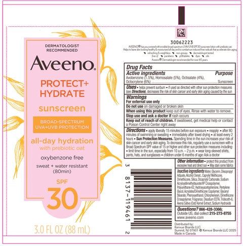 Aveeno Protect Plus Hydrate Sunscreen Broad Spectrum Body SPF 30 포장