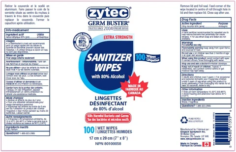 Zytec Hand Sanitizer Wipes80% w/w Alcohol 포장