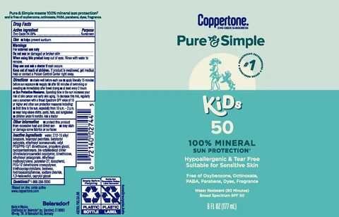 Coppertone Pure and Simple Kids Suncreen SPF 50 포장