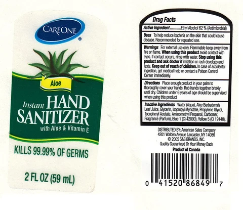 CAREONE INSTANT HAND SANITIZER WITH ALOE AND VITAMIN E packaging