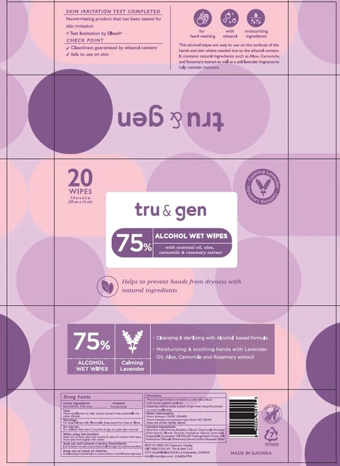 TRU AND GEN 75 PERCENT ALCOHOL WET WIPES 포장