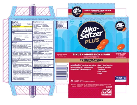 Alka-Seltzer Plus Maximum Strength Sinus, Congestion and Pain Power Max Gels packaging