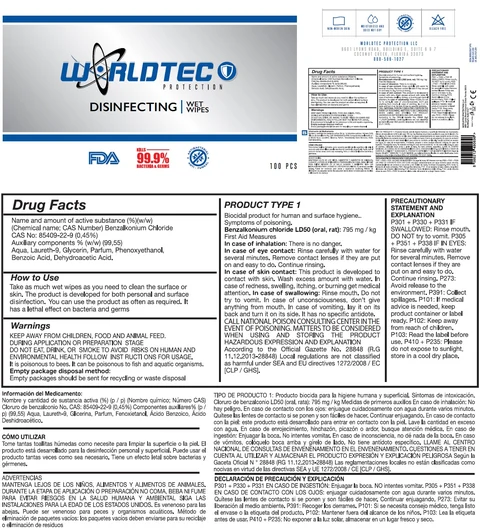 WORLDTEC DISINFECTING WET WIPES packaging