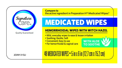 Signature Care Medicated Wipes Hemorrhoidal Wipes with Witch Hazel 포장