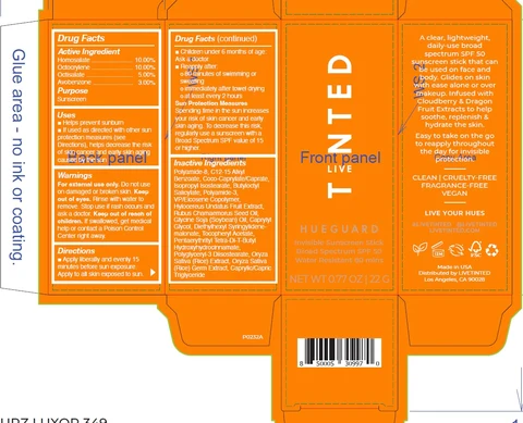 LIVE TINTED Hueguard Invisible Sunscreen Stick Broad Spectrum SPF 50 Water Resistant 80 Mins packaging