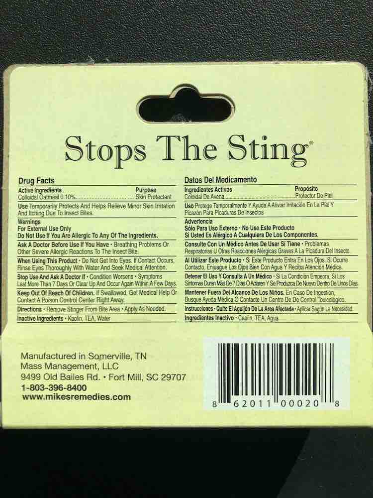 Stops the Sting packaging