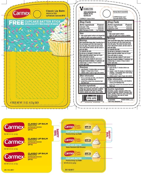 Carmex Classic Lip Balm Medicated Free Cupcake Batter Stick Sunscreen SPF 15 포장