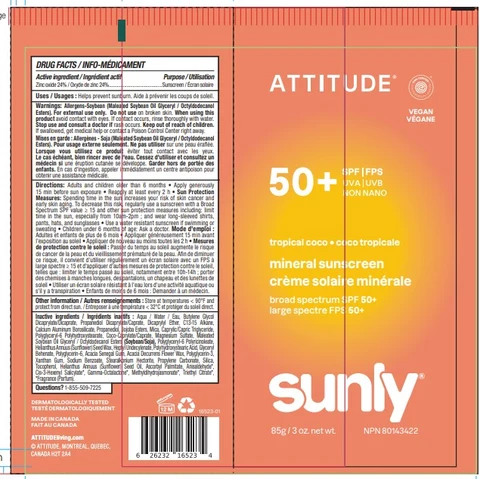 ATTITUDE Sunly Mineral sunscreen SPF 50 Tropical coco 포장