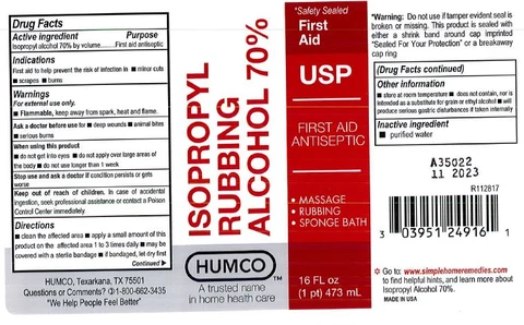 HUMCO Isopropyl Rubbing Alcohol 70% packaging