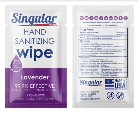 Singular Wipes lavender fragrance 포장