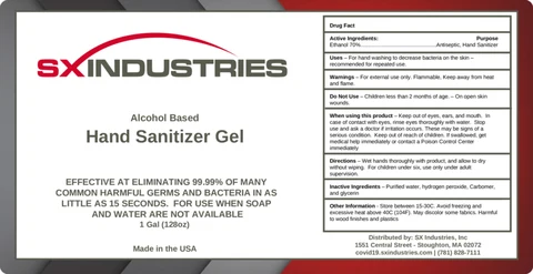 SX Industries Hand Sanitizer Gel 포장