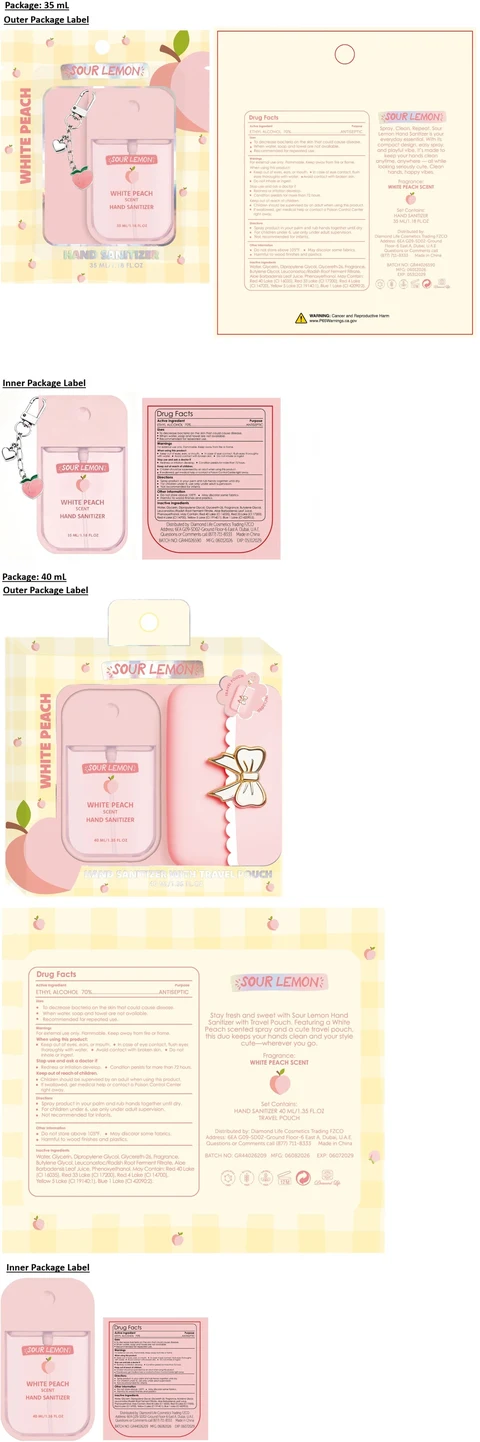 SOUR LEMON HAND SANITIZER WHITE PEACH SCENT 포장