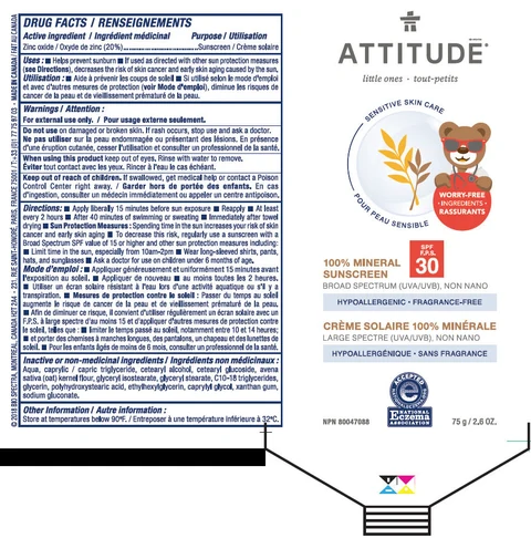 ATTITUDE Mineral sunscreen Sensitive Skin Care little ones 포장