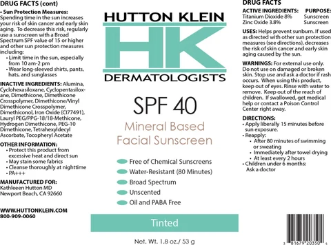 HUTTON KLEIN HK DERMATOLOGISTS SPF 40 Mineral Based Facial Sunscreen Tinted packaging