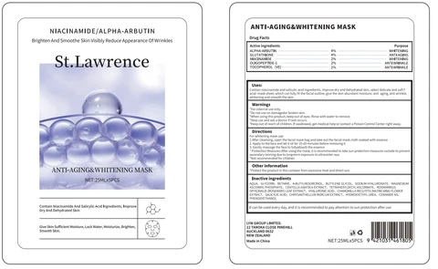 ST.LAWRENCE ANTI-AGING AND WHITENING MASK 포장