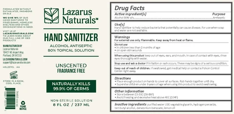 Lazarus Naturals Hand Sanitizer packaging