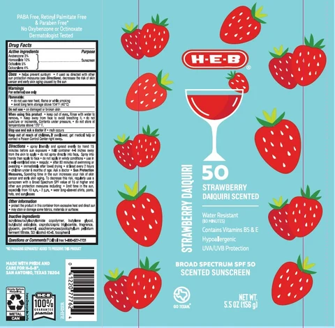HEB SPF 50 Strawberry Daquiri Scented Continuous Sunscreen 포장