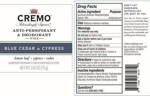 Cremo Anti-Perspirant DeodorantBlue Cedar and Cypress 포장